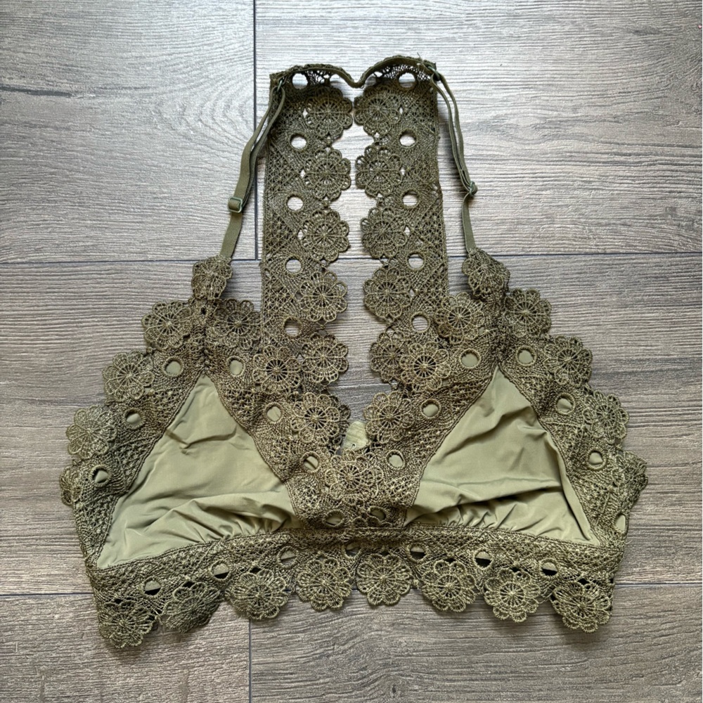 Aerie Womens Green Racerback Bralette Lace Trim Size Medium